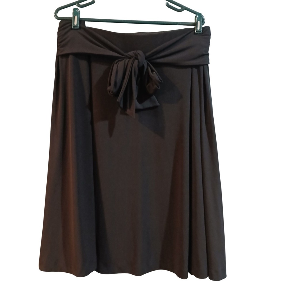 Lane Bryant 26 28 Womens Black Tie Front A-Line Midi Skirt Plus Size Stretch